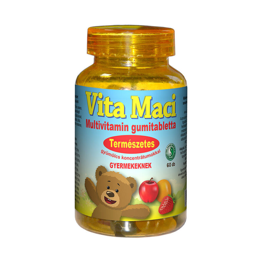 Multivitamīnu košļājamās tabletes lācīšu formā, bagātinātas ar dabīgo augļu koncentrātiem.